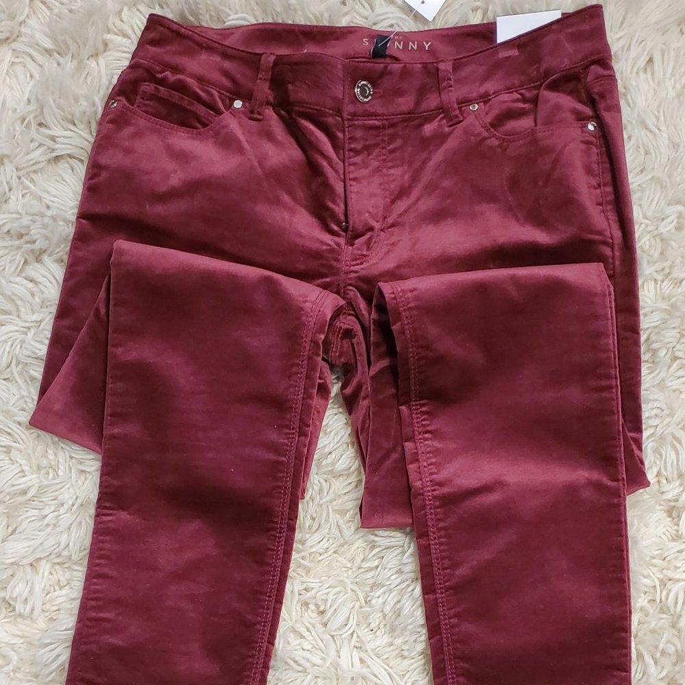 White | Black Burgundy velvet jeans - Picture 1 of 2